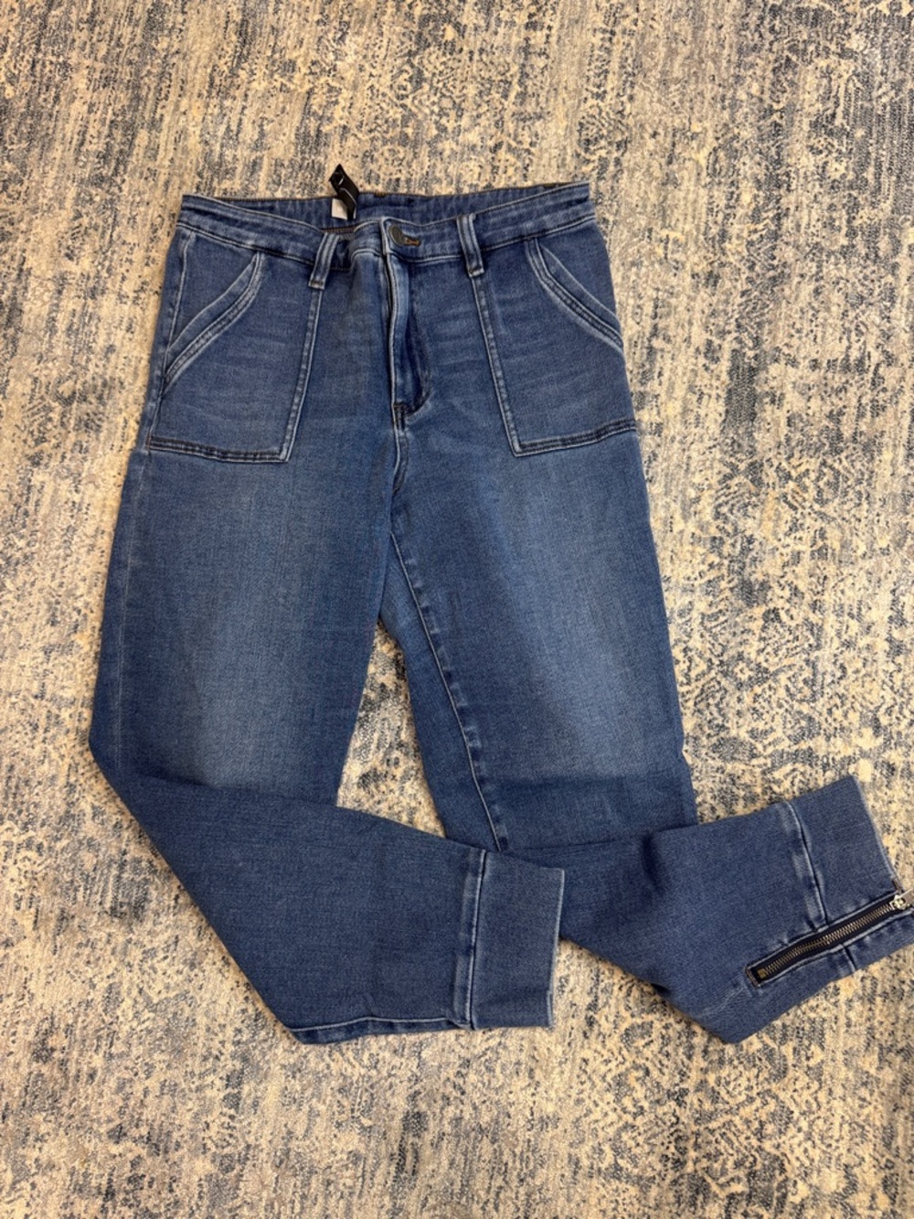 Kut from the Kloth Slim Straight Dark Blue Denim Jeans with Zip Cuffs
